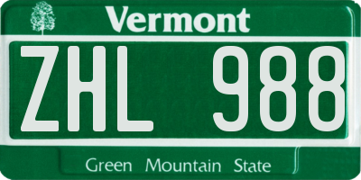 VT license plate ZHL988