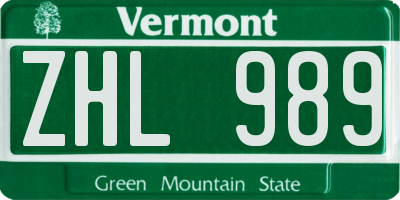 VT license plate ZHL989
