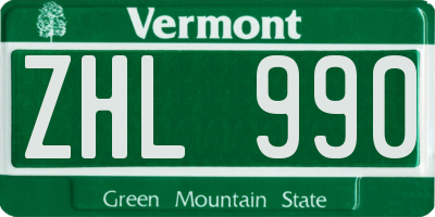 VT license plate ZHL990