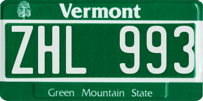 VT license plate ZHL993