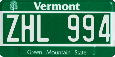 VT license plate ZHL994