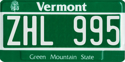 VT license plate ZHL995