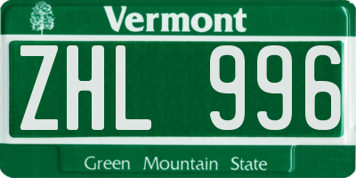 VT license plate ZHL996