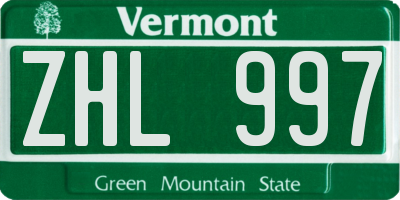 VT license plate ZHL997