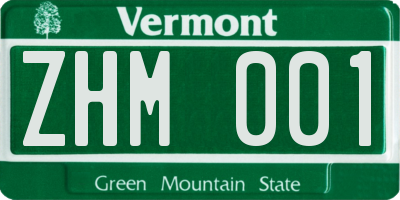 VT license plate ZHM001