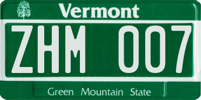 VT license plate ZHM007