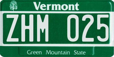 VT license plate ZHM025