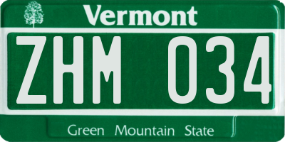 VT license plate ZHM034