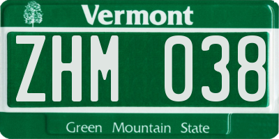 VT license plate ZHM038