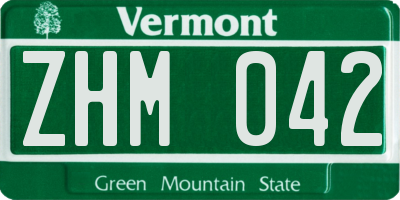 VT license plate ZHM042