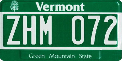 VT license plate ZHM072