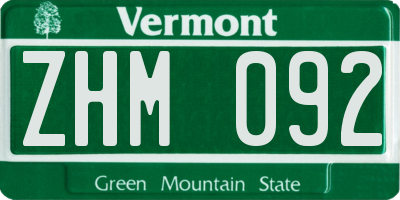 VT license plate ZHM092