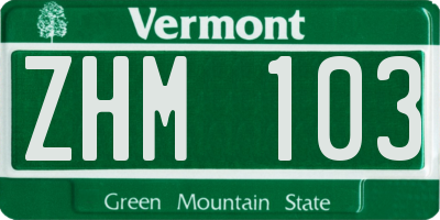 VT license plate ZHM103