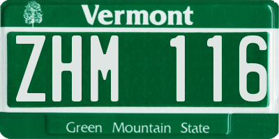 VT license plate ZHM116