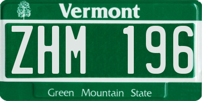 VT license plate ZHM196