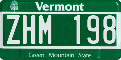 VT license plate ZHM198
