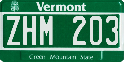 VT license plate ZHM203