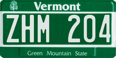 VT license plate ZHM204