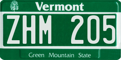 VT license plate ZHM205