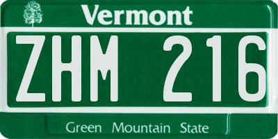 VT license plate ZHM216