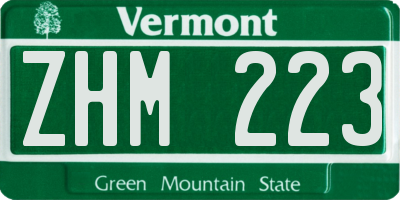 VT license plate ZHM223