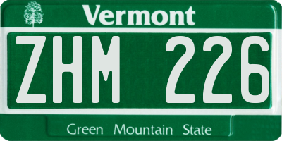 VT license plate ZHM226