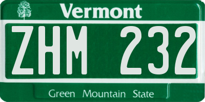 VT license plate ZHM232
