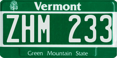 VT license plate ZHM233