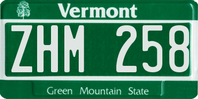VT license plate ZHM258