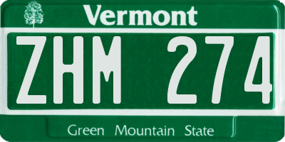 VT license plate ZHM274