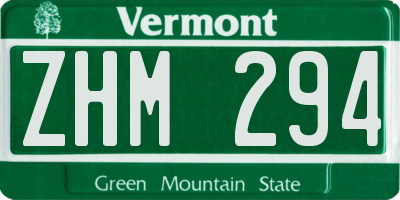 VT license plate ZHM294