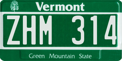 VT license plate ZHM314