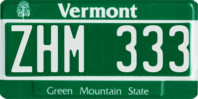 VT license plate ZHM333