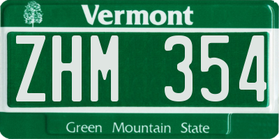VT license plate ZHM354