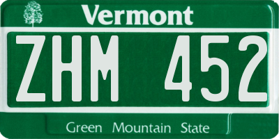 VT license plate ZHM452
