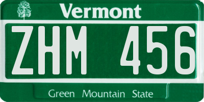 VT license plate ZHM456