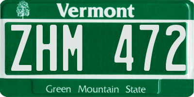 VT license plate ZHM472