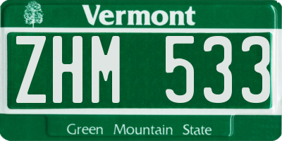 VT license plate ZHM533