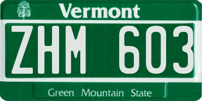 VT license plate ZHM603