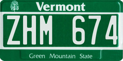 VT license plate ZHM674