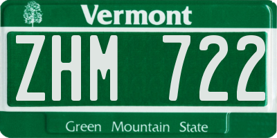 VT license plate ZHM722