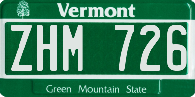 VT license plate ZHM726