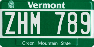 VT license plate ZHM789