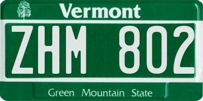 VT license plate ZHM802