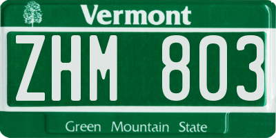 VT license plate ZHM803