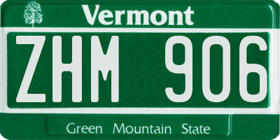 VT license plate ZHM906