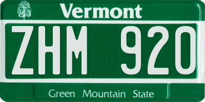 VT license plate ZHM920