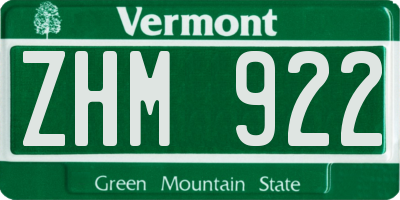 VT license plate ZHM922
