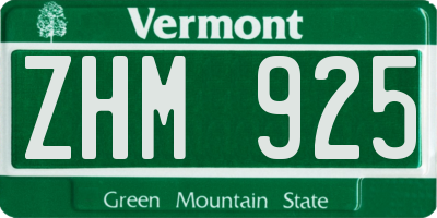 VT license plate ZHM925