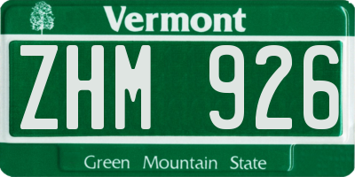 VT license plate ZHM926